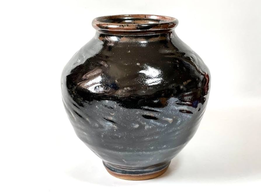 Amazon.co.jp: 陶芸家 益子焼 作者不明 鉄釉 紋打 壺 濱田庄司